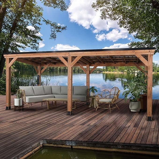 Backyard Discovery Arcadia 20x9.5' Cedar Wood Gazebo with Steel Roof