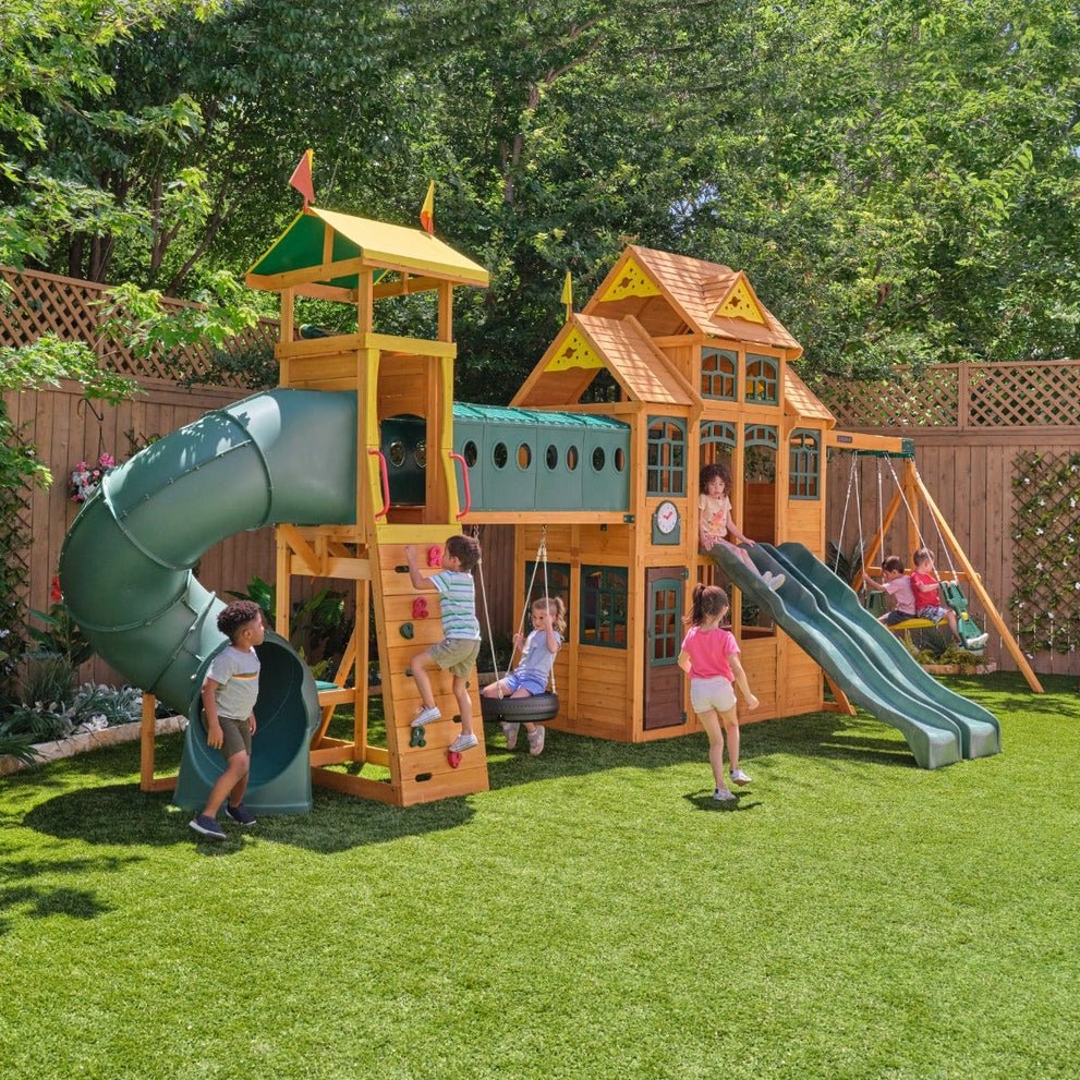 Kidkraft Bear Cave Lodge Swing Set with 2 Swings and Tunnel